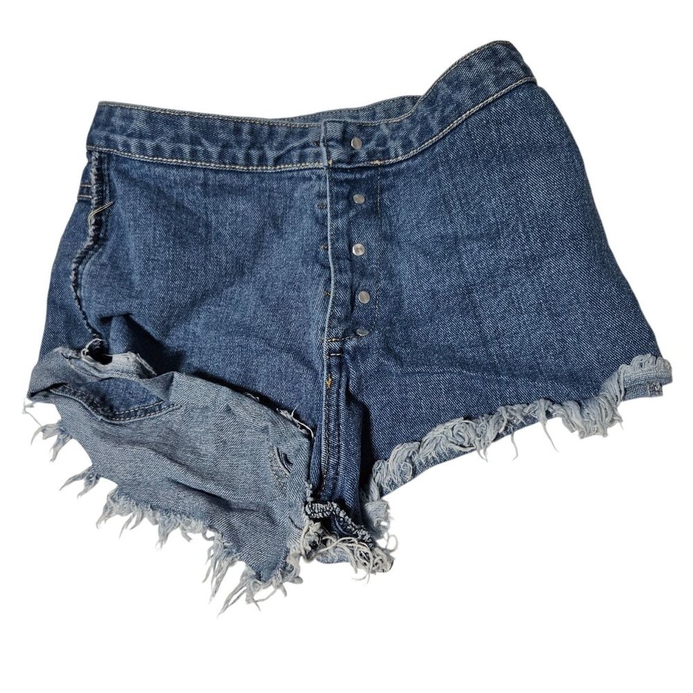 Customized High-Waist Reversible Denim Shorts Womens Size Small Button Fly
